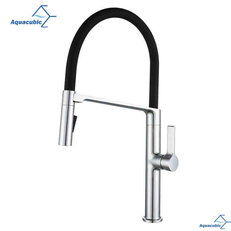 Aquacubic Chrome Brass Single Handle magnetic docking Kitchen Faucet with Flexible Rubber PVC Hose Sprayer