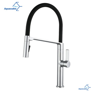 Aquacubic Chrome Brass Single Handle magnetic docking Kitchen Faucet with Flexible Rubber PVC Hose Sprayer