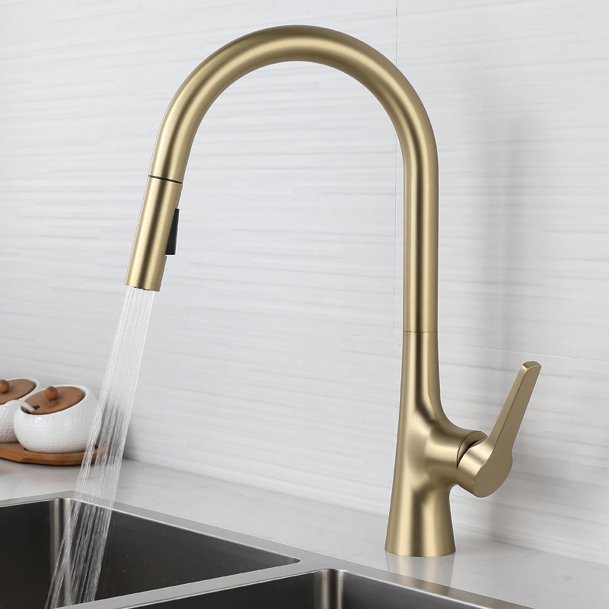 Aquacubic Fashionable Commercial Restaurant Flexible Sink Kitchen Faucet With Pull Down Spray Head