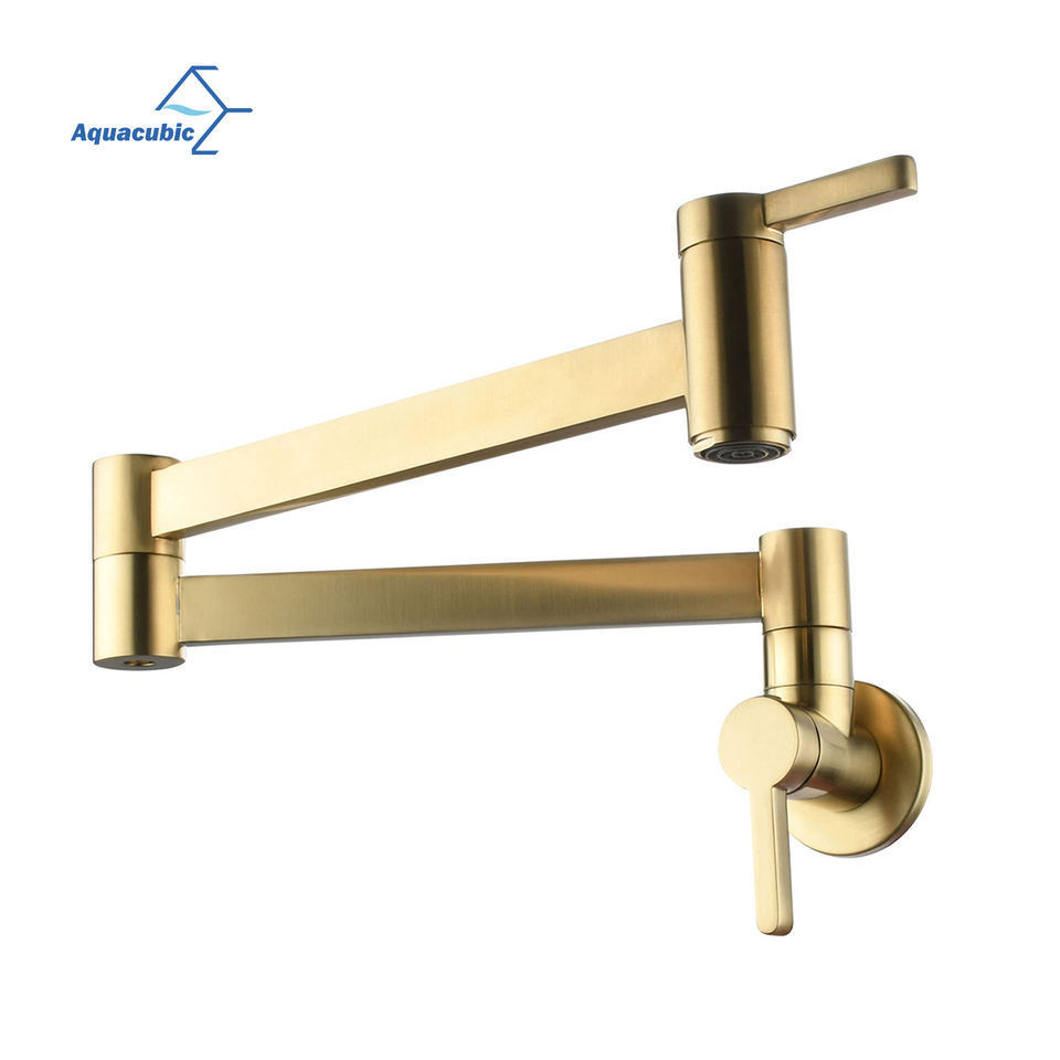 Aquacubic Classic wall mount Folding Rotating Handle Dual-cartridge Brass Body Foldable Kitchen Faucets