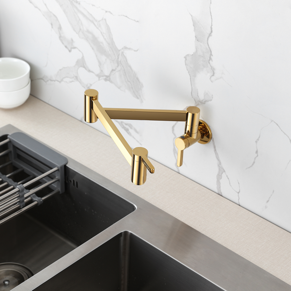 Aquacubic Classic wall mount Folding Rotating Handle Dual-cartridge Brass Body Foldable Kitchen Faucets