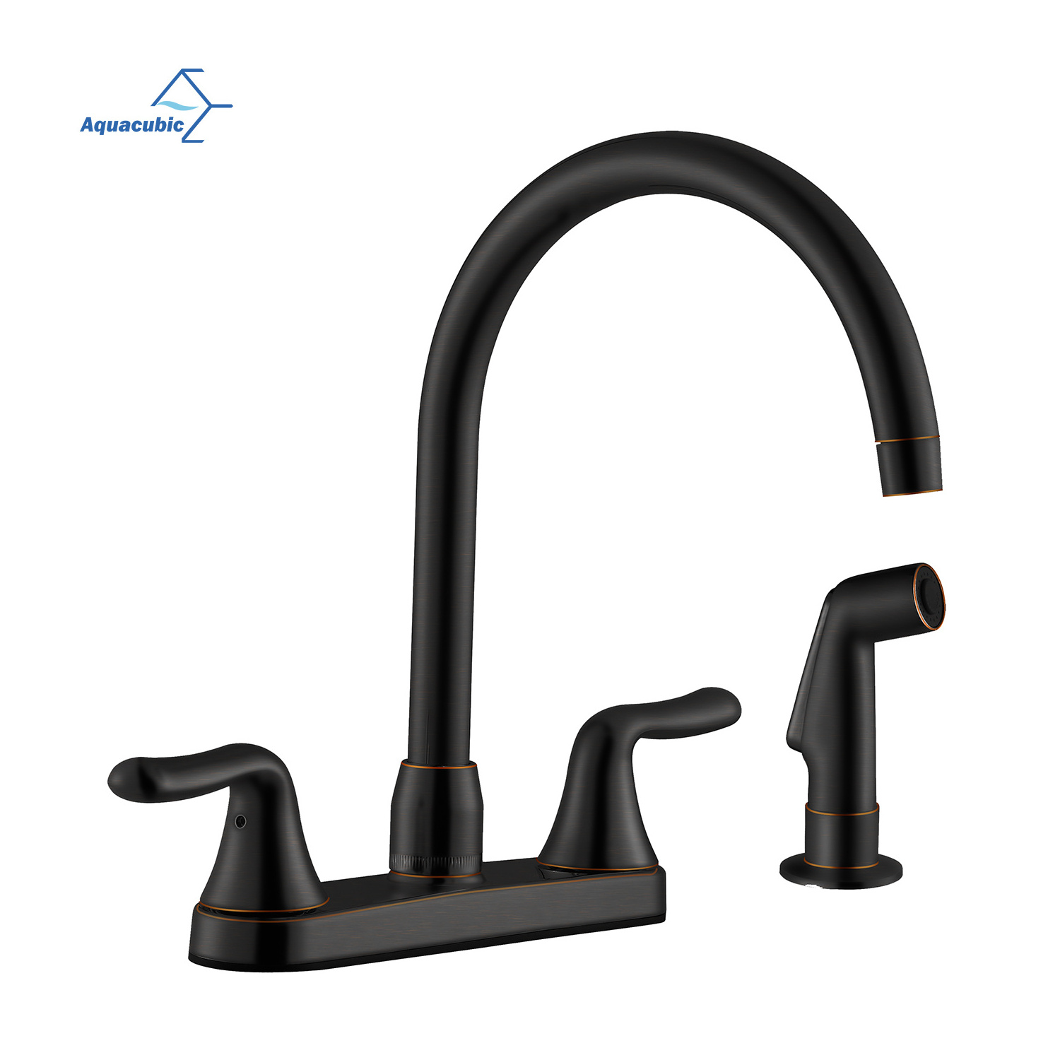 Aquacubic Kitchen Faucet with Side Sprayer, Two Handle High Arc 4 Holes 8 Inch Centerset Stainless Steel Kitchen Sink Faucet