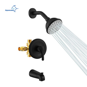 Aquacubic cUPC Multi-function Matte Black Wall Mounted Bathroom Shower Bathtub Faucet Mixer System Set