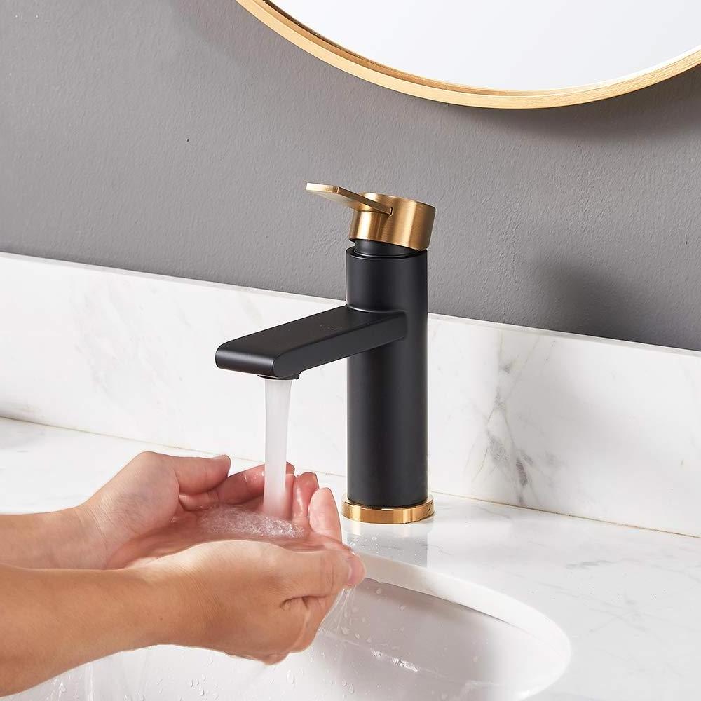 Aquacubic Fancy Design Black and Gold Faucet Bathroom Basin Single Handle Luxury Bathroom Sink Faucet