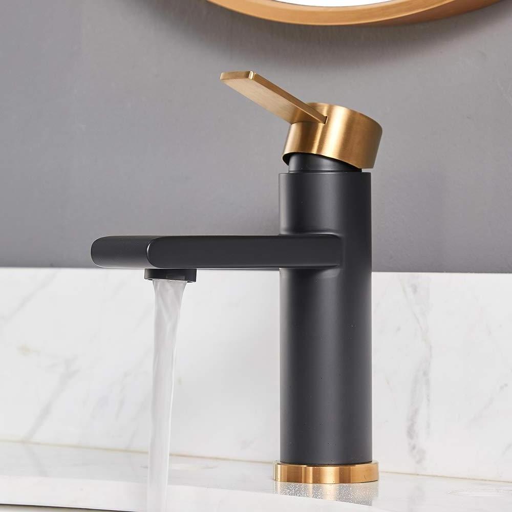 Aquacubic Fancy Design Black and Gold Faucet Bathroom Basin Single Handle Luxury Bathroom Sink Faucet