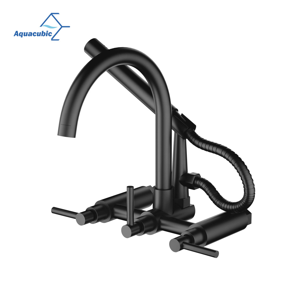 China Factory Wall Mount Bathroom Bathtub Faucet Three Handle Black Lavatory Vanity Mixer Tap With Tall Spout