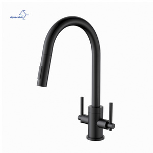 American cUPC Dual handle 3 way kitchen sink water black faucet solid brass kitchen sink tap