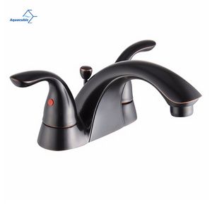 Aquacubic CUPC Bathroom Sink Dual Handles Oil Rubbed Bronze Water Centerset Basin Faucet