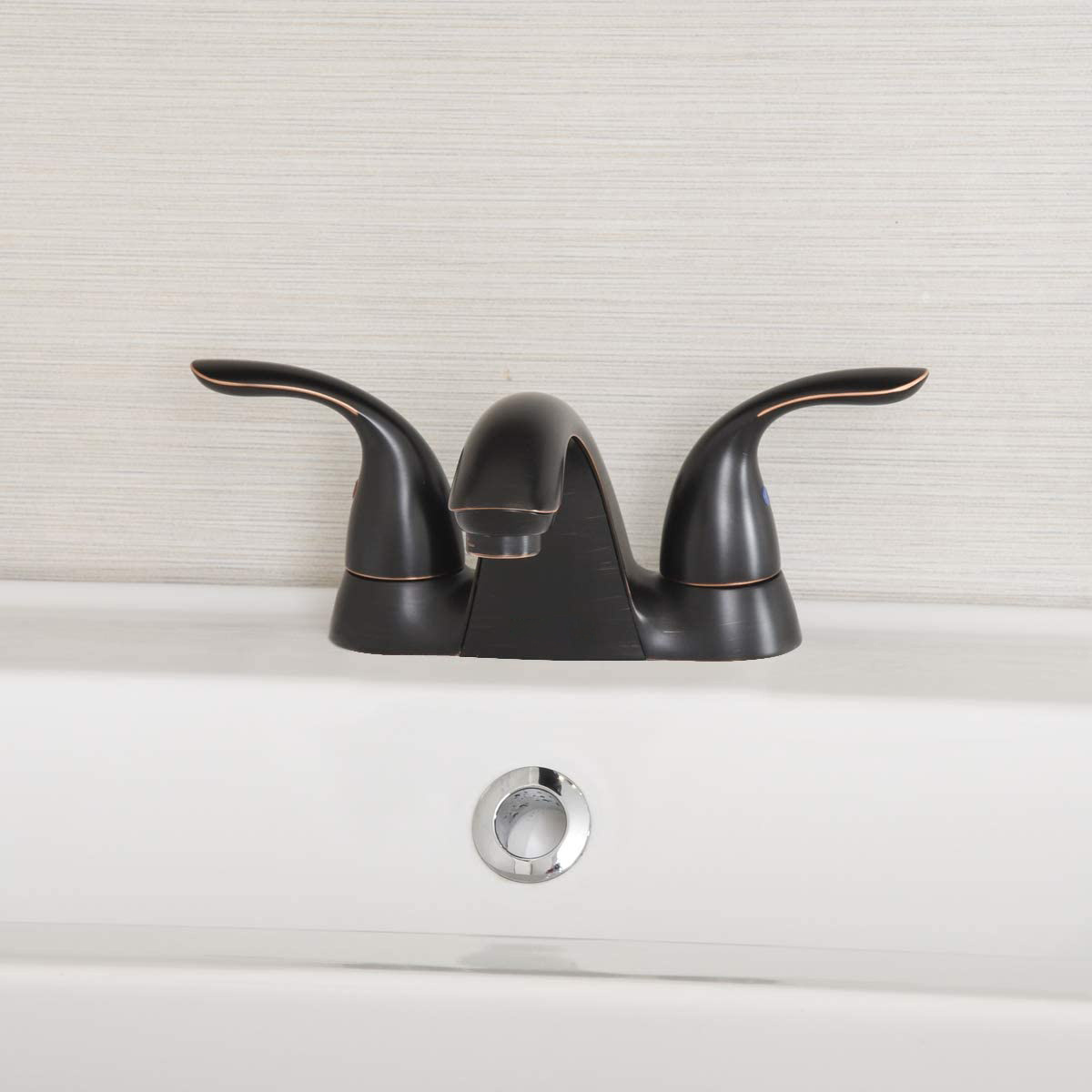 Aquacubic CUPC Bathroom Sink Dual Handles Oil Rubbed Bronze Water Centerset Basin Faucet