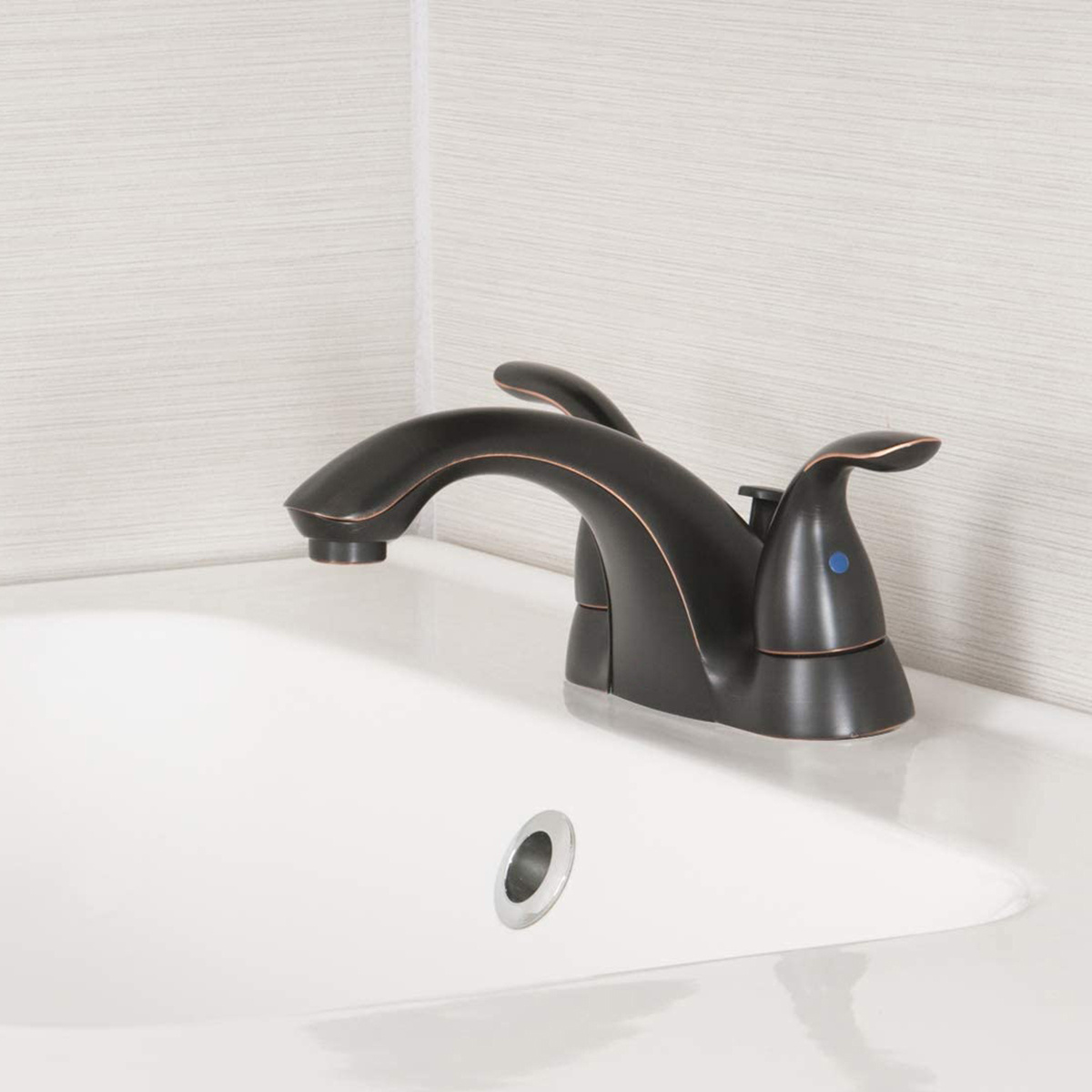 Aquacubic CUPC Bathroom Sink Dual Handles Oil Rubbed Bronze Water Centerset Basin Faucet