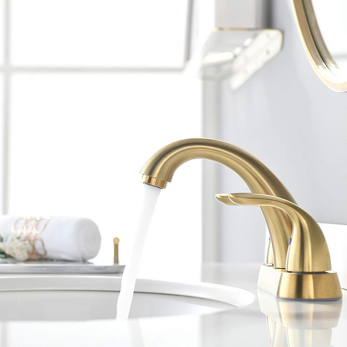 Modern cUPC Lead-free  4 Inch Gold Double Handle 3 Hole Centerset Bathroom Faucet