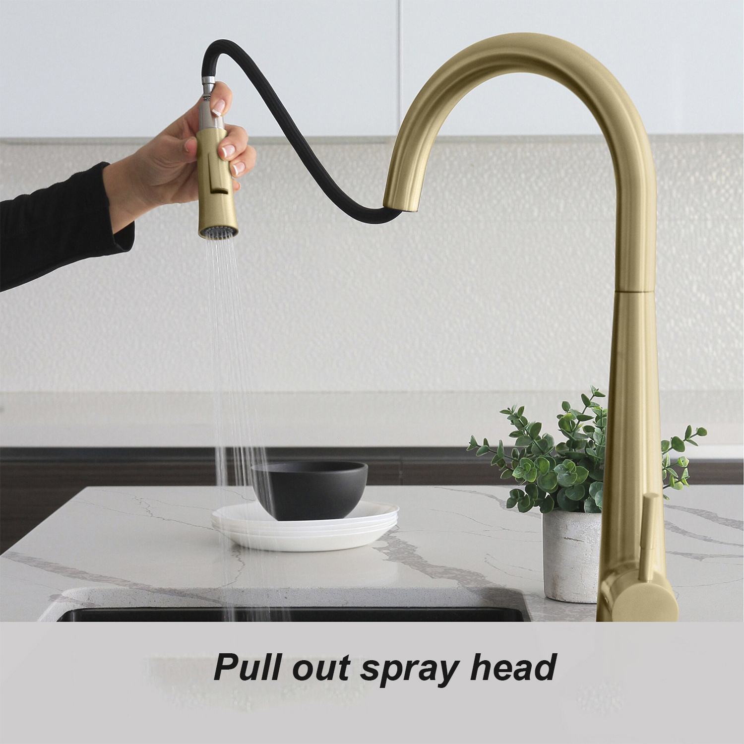 Modern Hot Sell Gold Lead Free SUS Single Handle Pull Down Kitchen Faucet