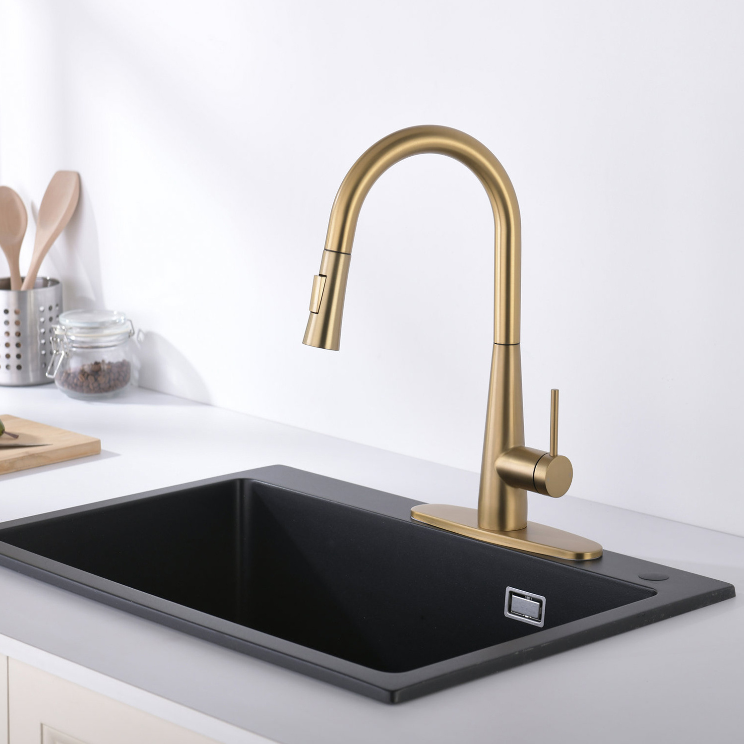 Modern Hot Sell Gold Lead Free SUS Single Handle Pull Down Kitchen Faucet