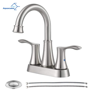 Aquacubic  stainless Steel Basin Mixer Modern three Hole Dual Handle Sink  Basin Faucet