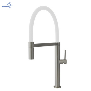 Manufacture Lead Free Brass Single Handle White Pull-down Kitchen Faucet with Single Hole