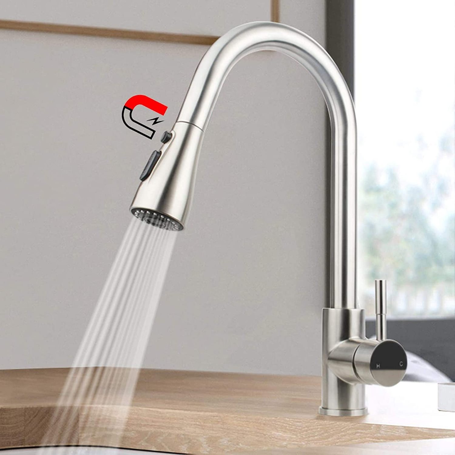 Aquacubic cUPC Certified Magnetic Sprayer Head 3 Function Deck Mounted Kitchen Faucet