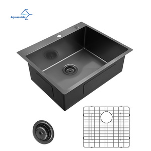 Nano Black Topmount Kitchen Sink Black Drop in Kitchen Sink, Lucky 16 Gauge Stainless Steel with 2 Holes Modern