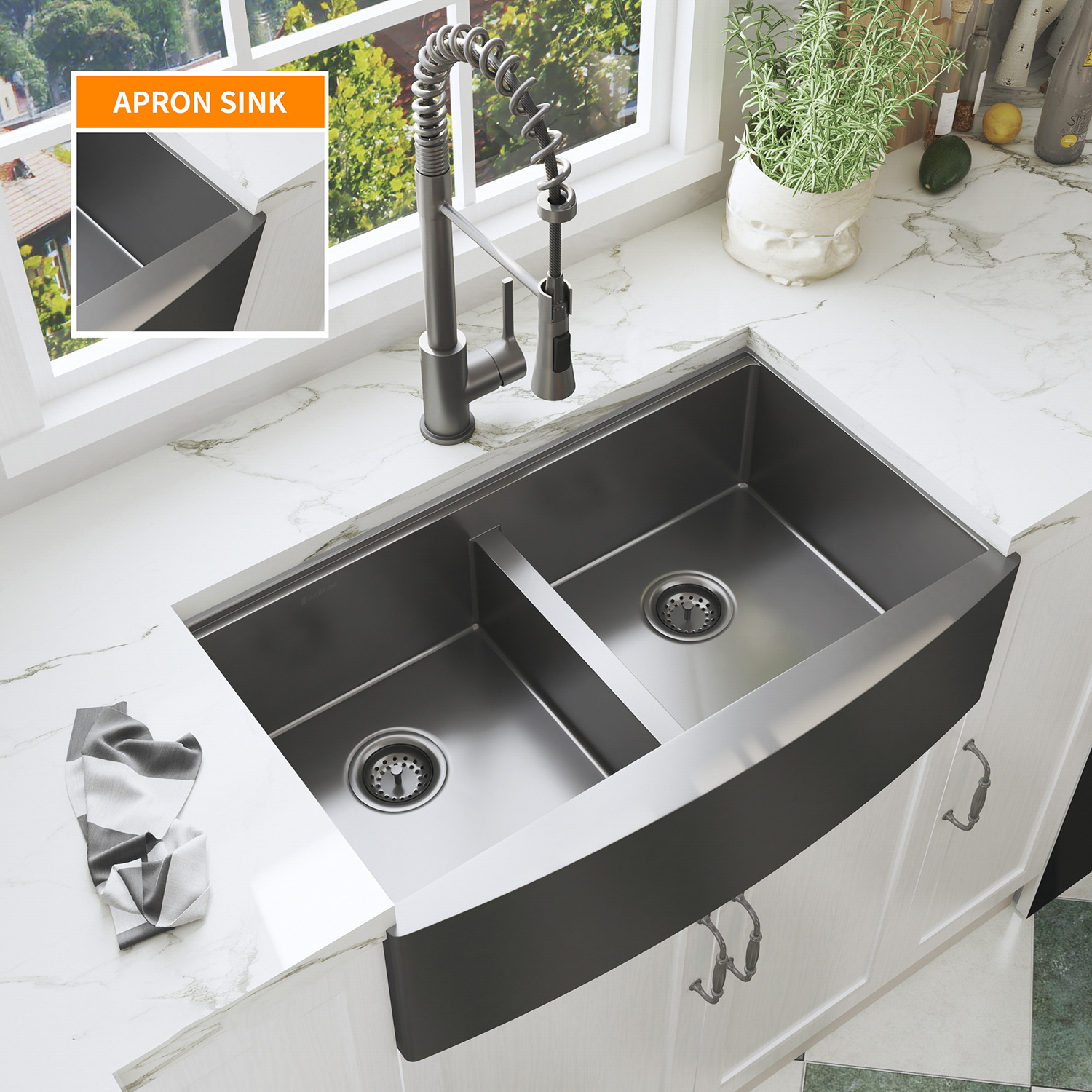 Ready to Ship Gunmetal Black Dual Basin Workstation Stainless Steel Apron Front Kitchen Sink Farmhouse Sink in American