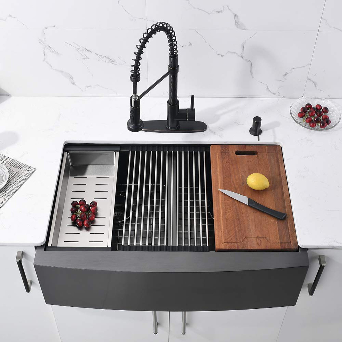 Ready to Ship Gunmetal Black Dual Basin Workstation Stainless Steel Apron Front Kitchen Sink Farmhouse Sink in American