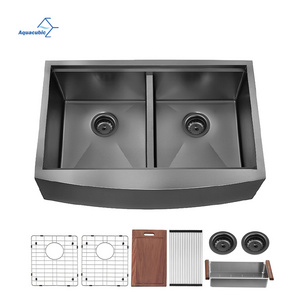 Ready to Ship Gunmetal Black Dual Basin Workstation Stainless Steel Apron Front Kitchen Sink Farmhouse Sink in American