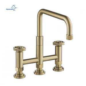 Aquacubic 8-inch Middle Bridge Kitchen Faucet 2 Handles Antique Classic Kitchen Sink Faucet