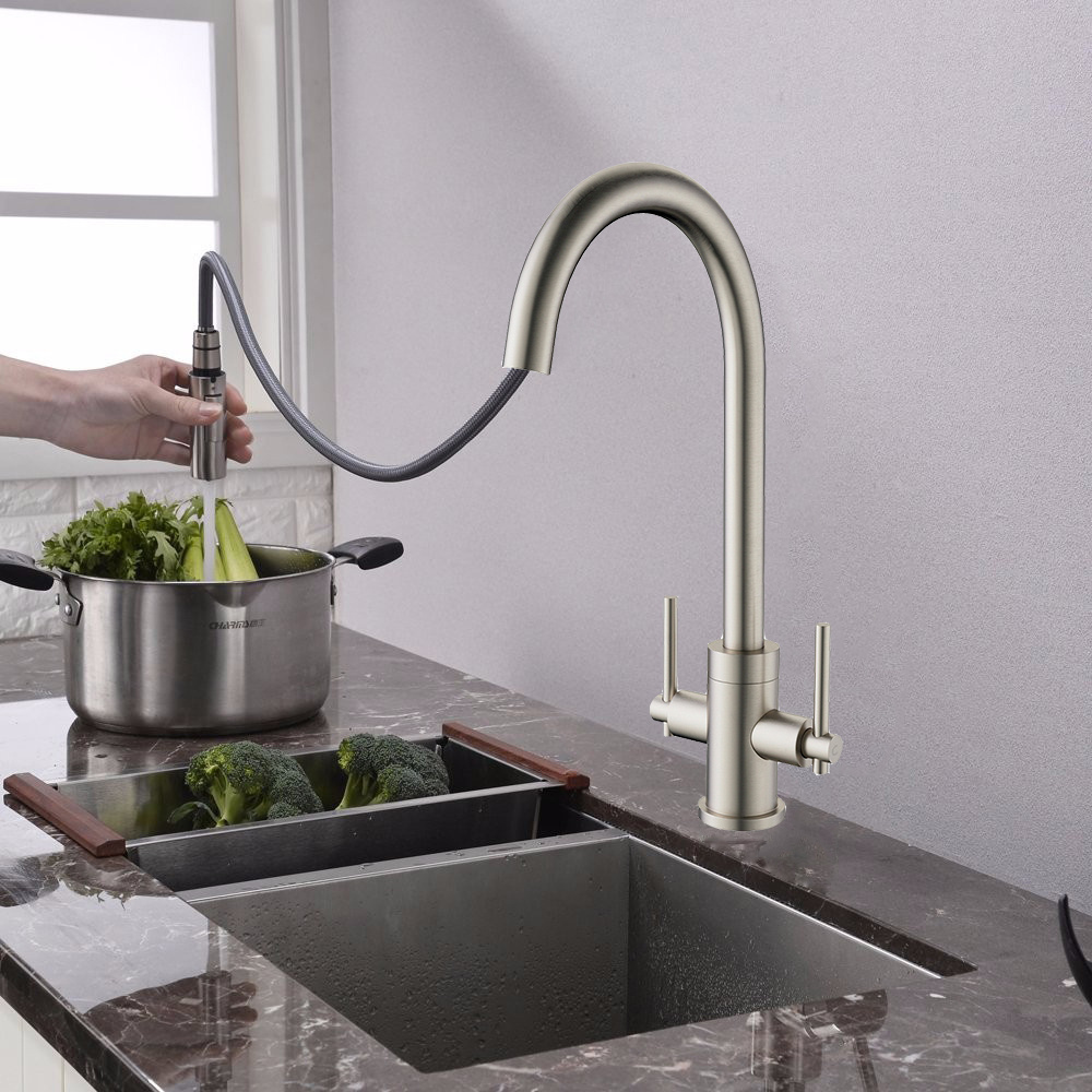 Manufacturer cUPC Kitchen brass Cold Hot Water Dual Handle Brushed Gold Faucet