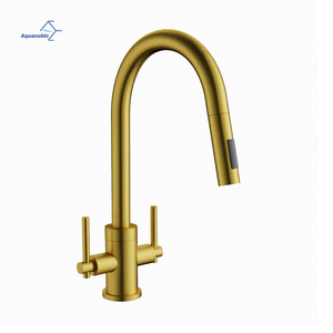 Manufacturer cUPC Kitchen brass Cold Hot Water Dual Handle Brushed Gold Faucet