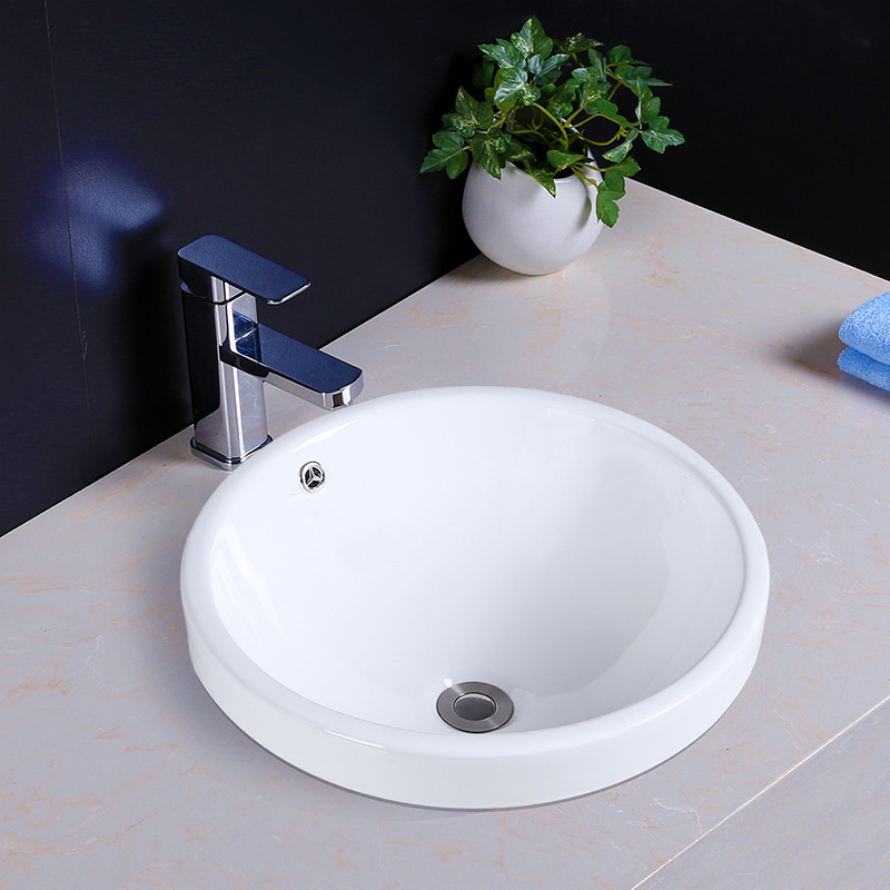 Round White Semi Recessed Ceramic Art Wash Basin Sink Bathroom Cabinet Above Counter Basin