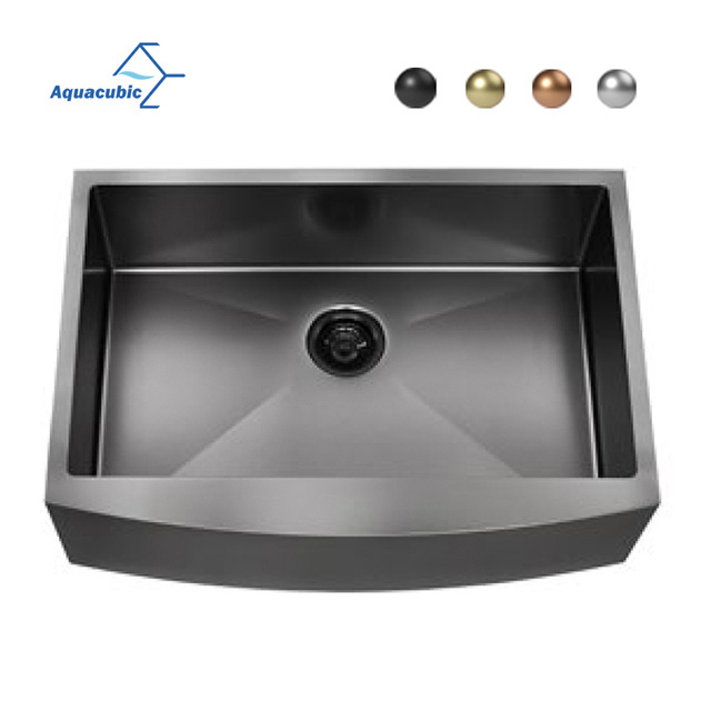 Aquacubic 30 Inch Farmhouse Farm Apron Front Single Bowl 304 Stainless Steel Handmade Black Kitchen Sink