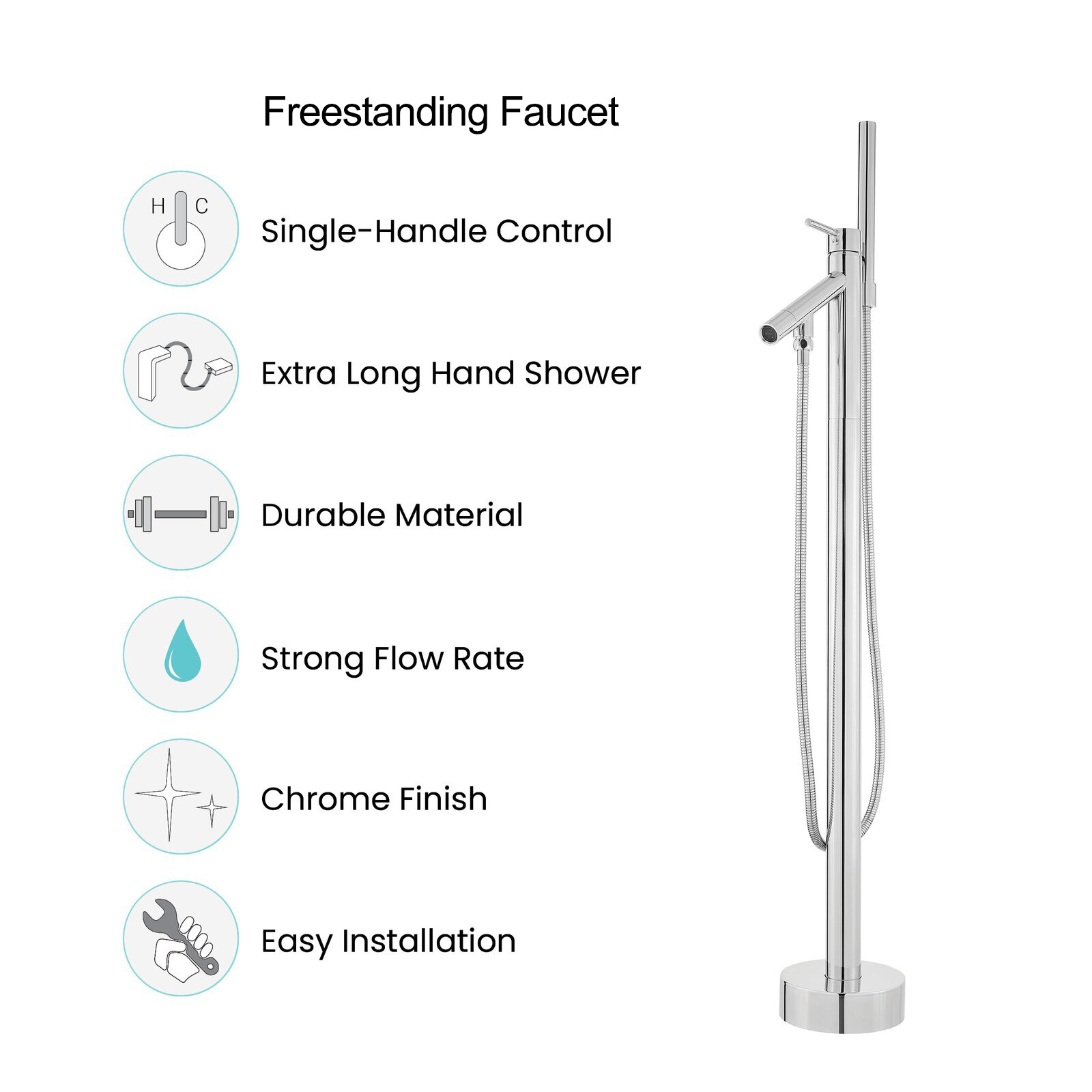 Aquacubic Floor Mounted Brass Bathroom freestanding tub filler bathtub faucet with Hand Shower