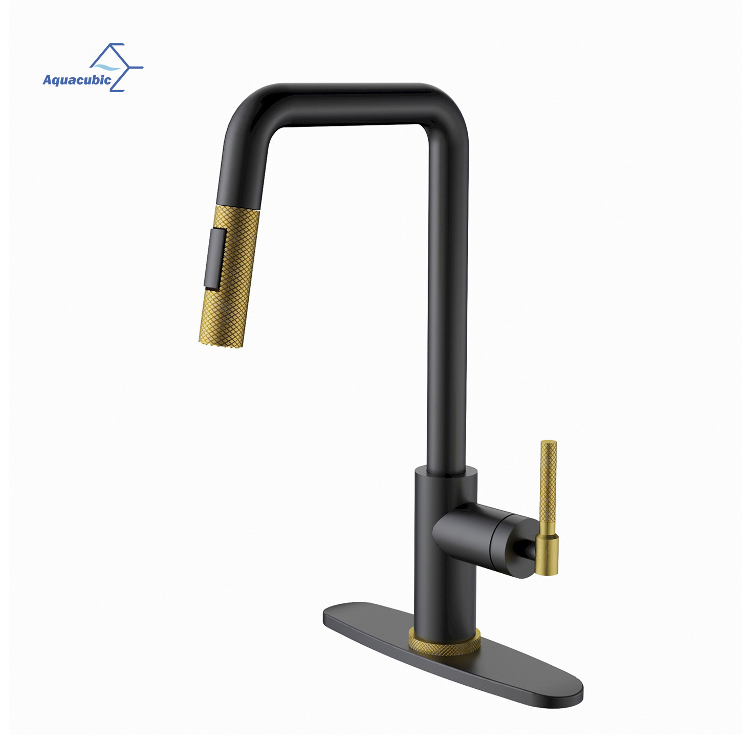 Aquacubic cUPC Rose Gold Sprayer Black brass Body Pull down Kitchen Faucet