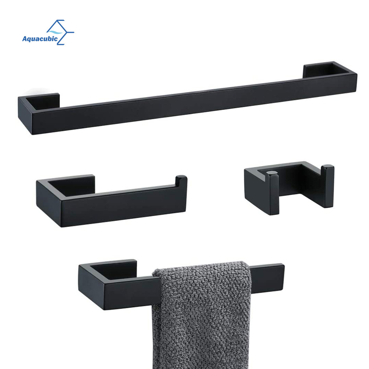 Hotel modern no drilling self adhesive stainless steel 304 black matte 4 pieces bathroom hardware accessories sets