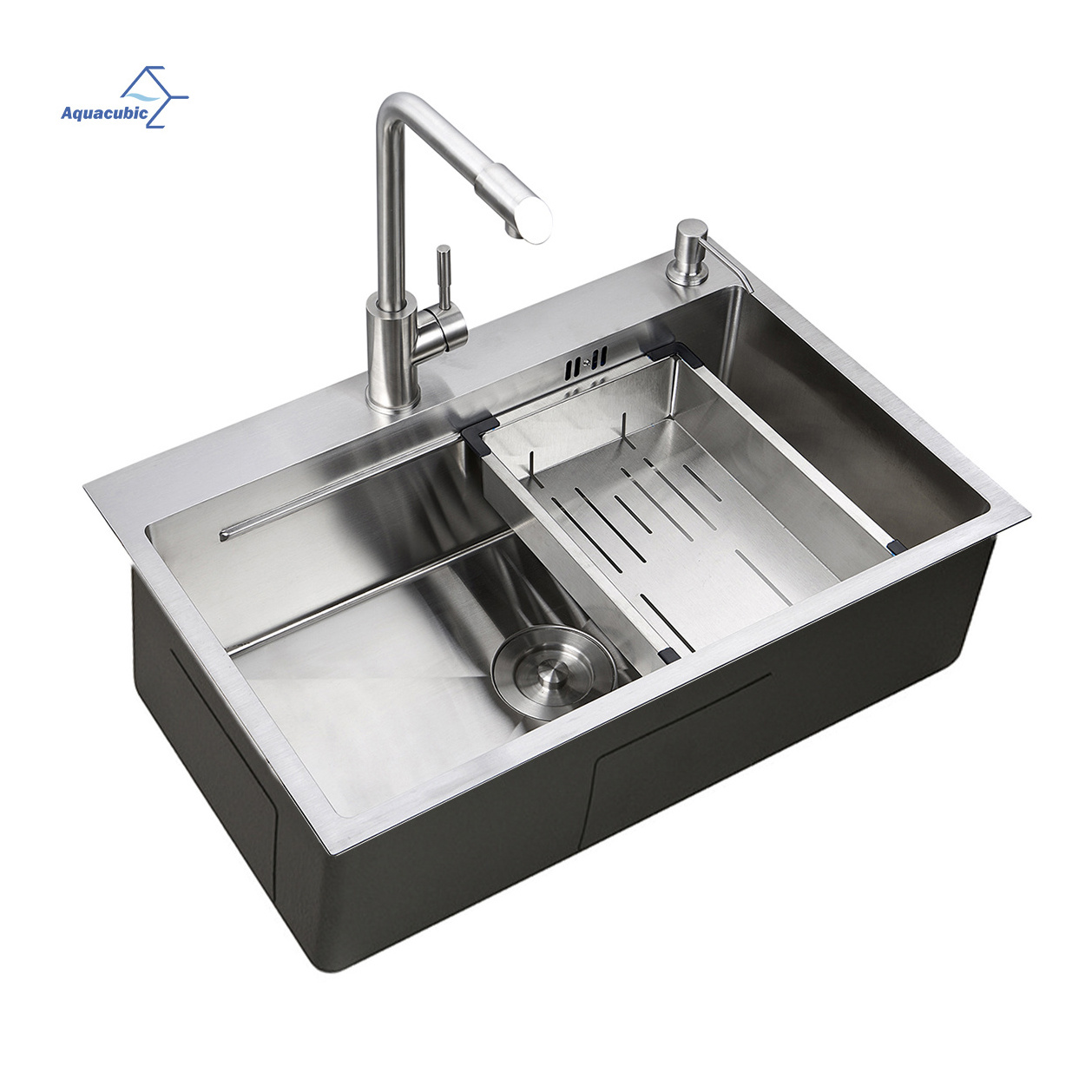 Drop in 23 inch Topmount Workstation 18 Gauge Deep Single Bowl Stainless Steel Kitchen Sink with Grid & Drain