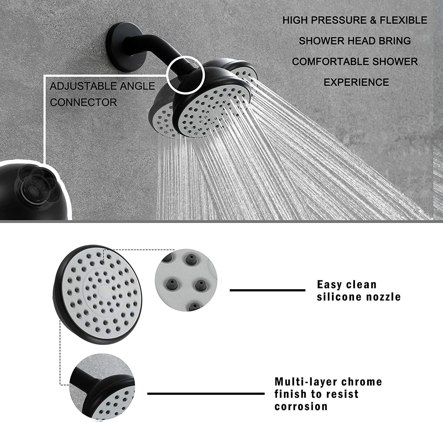 USA warehouse delivery Wall Mounted Black Bathroom Shower Faucets with Pressure Balance Valve and tub spout