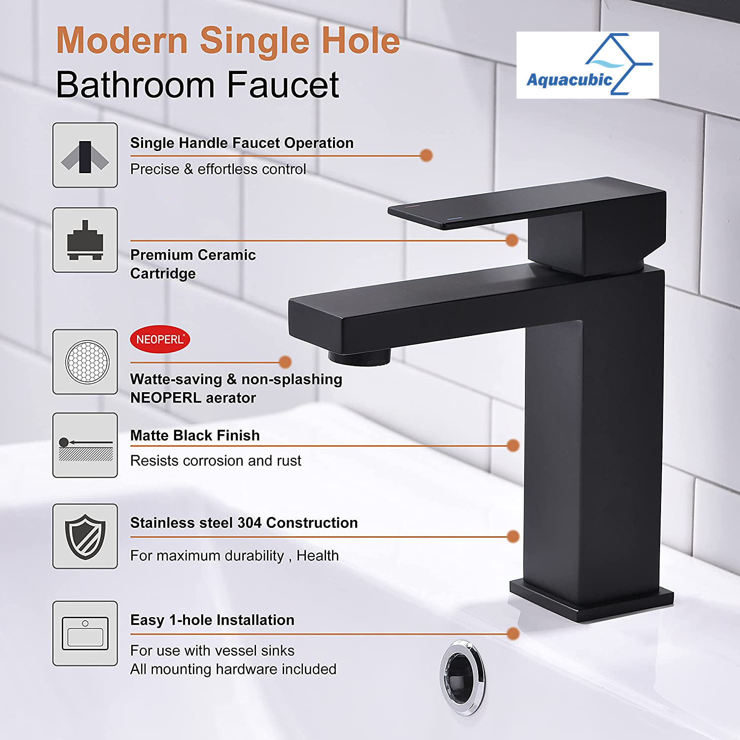 Top Branded 304 Stainless Steel Basin Tap Factory Lead-free Black Bathroom Faucet