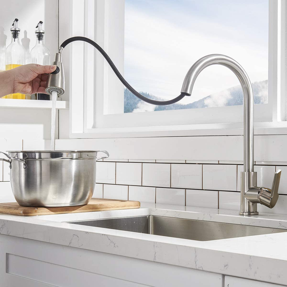 High Arc Single Handle Kitchen Sink Faucet , Commercial RV Stainless Steel Kitchen Faucets, Grifos De Cocina