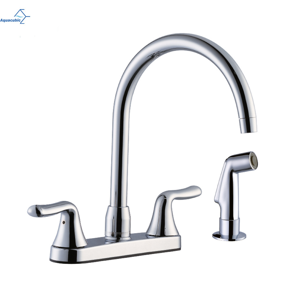 Faucet Factory Luxury Chrome four Hole kitchen faucet with pull out side sprayer