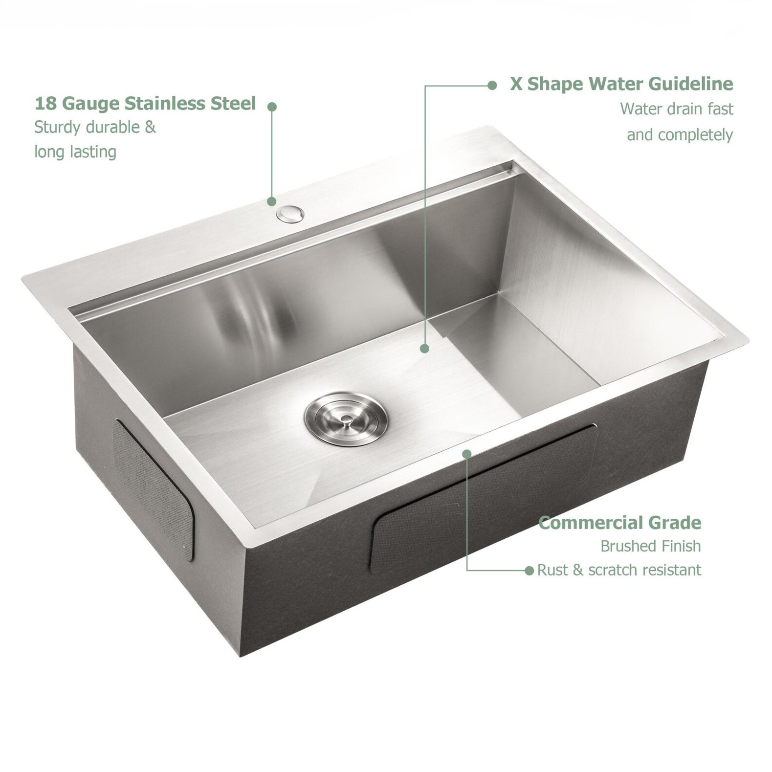 Aquacubic 33 Inch Drop In Workstation Single Bowl Topmount Handmade 304 Stainless Steel Kitchen Sink with Accessories