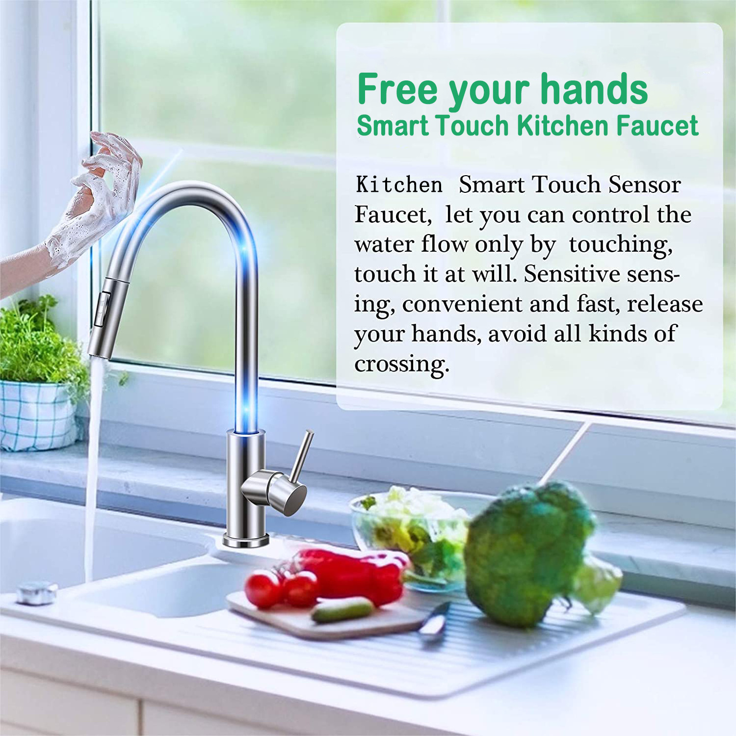 Aquacubic cUPC 304 Stainless Steel touch sensor kitchen faucet with Pull Down Sprayer