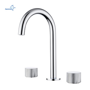 Water Faucet Mixer Tap Hot Cold Deck Mount Single Knurled Handle Three Hole Washbasin Bathroom Basin Swivel Knurling Knob Design