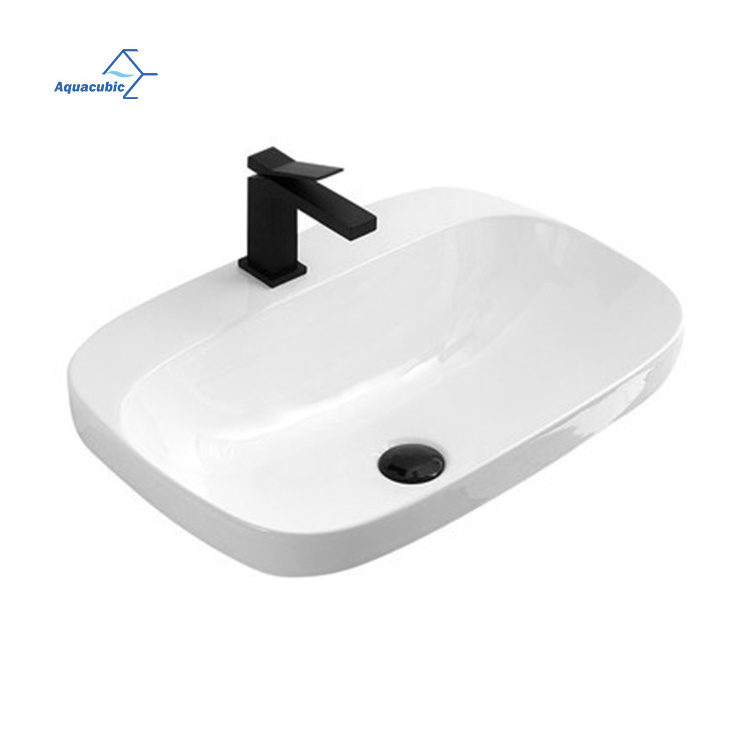 Wholesale Vanity Bathroom Sink White Table Top Lavatory Washbasin Semi Recessed Ceramic Hand Wash Basin