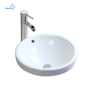 Round White Semi Recessed Ceramic Art Wash Basin Sink Bathroom Cabinet Above Counter Basin