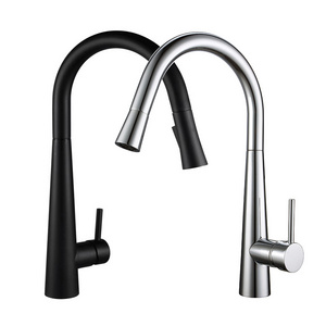 Aquacubic Single Handle Pull Down Matte Black and Brushed Nickel Brass / Stainless Steel Kitchen Faucet