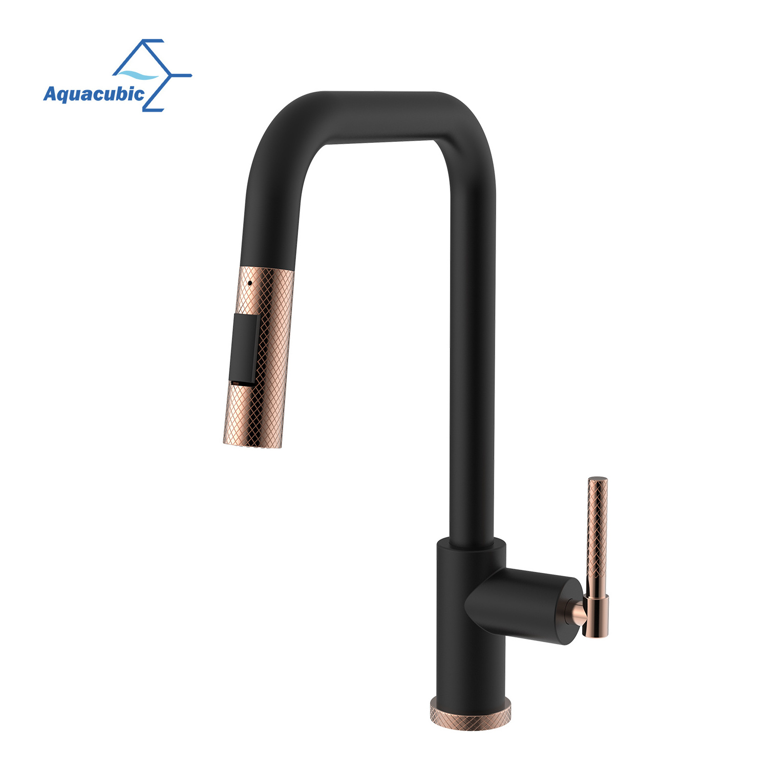 Aquacubic cUPC Rose Gold Sprayer Black brass Body Pull down Kitchen Faucet