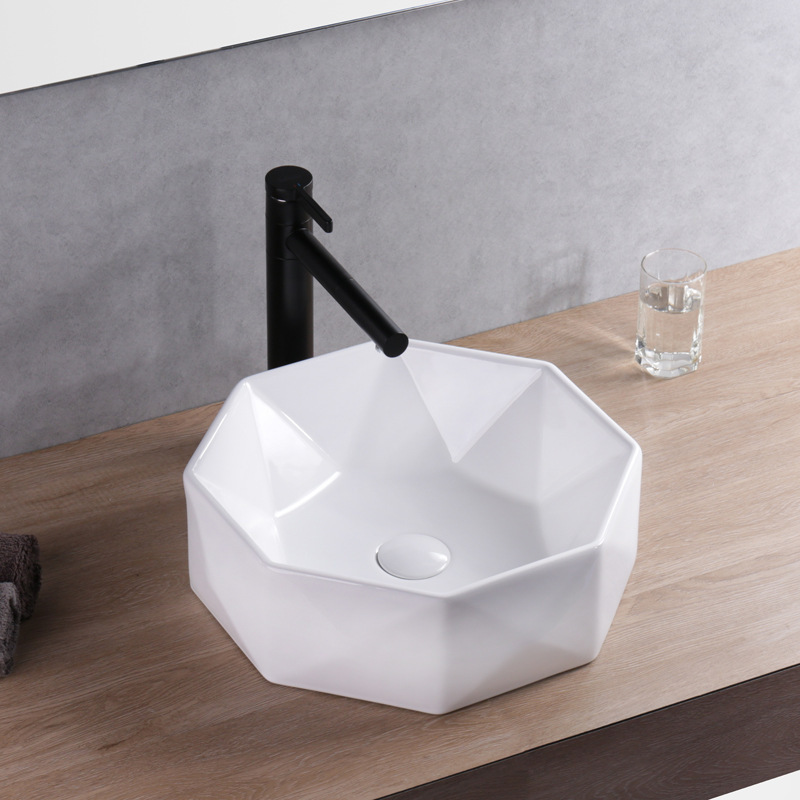 Public Ceramic Sanitary Ware Counter top Fancy Diamond design Vanity Wash Basins Bathroom Sink Art Basin