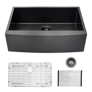 Aquacubic 30 Inch Farmhouse Farm Apron Front Single Bowl 304 Stainless Steel Handmade Black Kitchen Sink