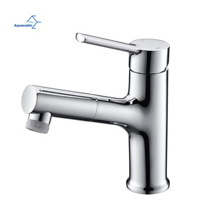 Aquacubic Chrome Bathroom Pull Out Faucet Bathroom Sink Faucet with Magnetic Docking