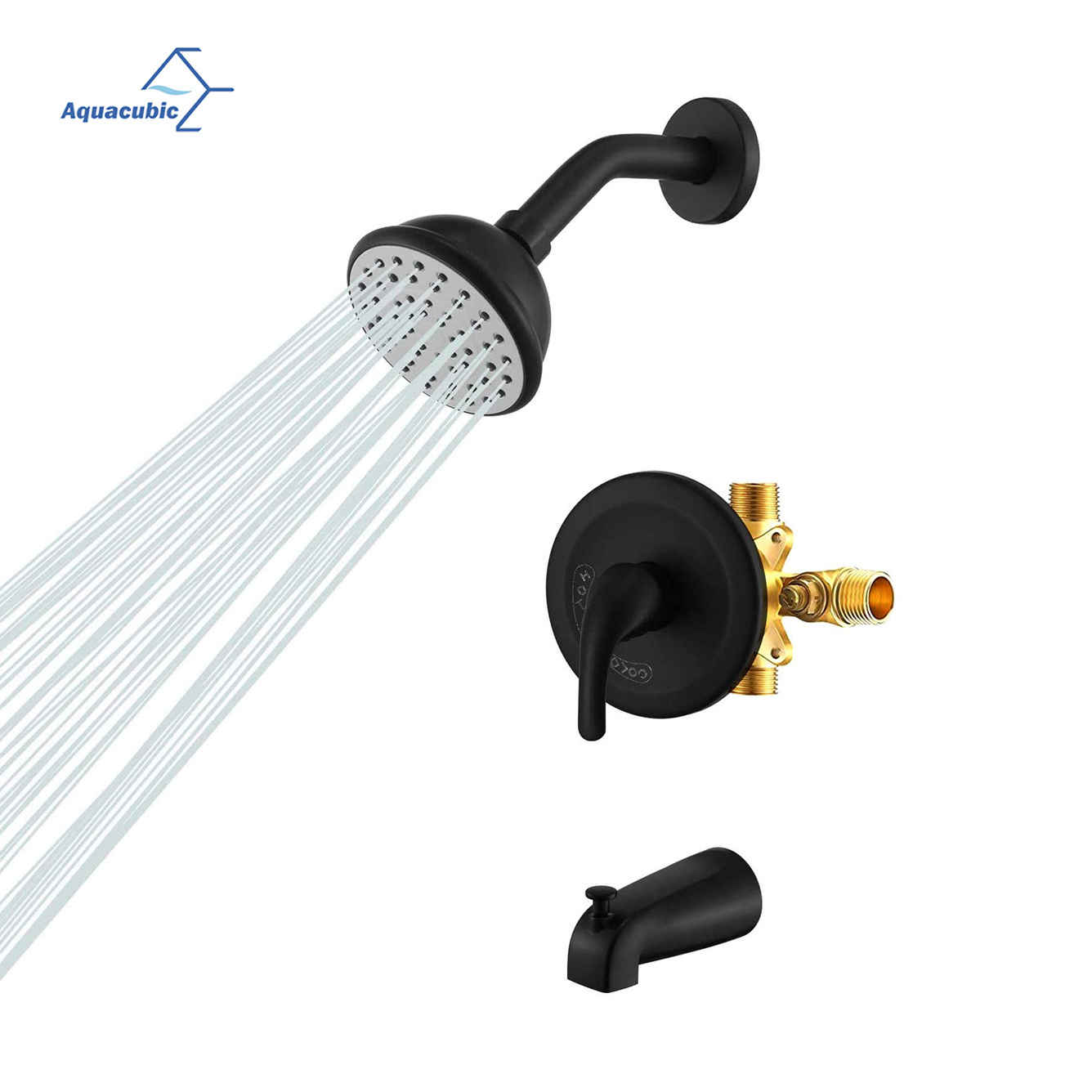 USA warehouse delivery Wall Mounted Black Bathroom Shower Faucets with Pressure Balance Valve and tub spout