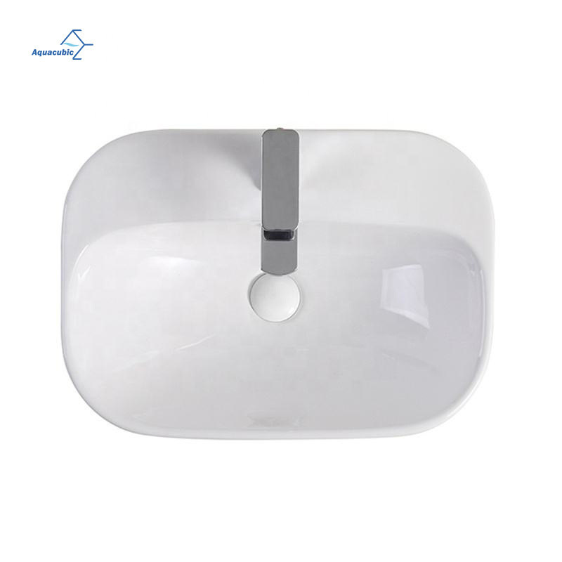 Wholesale Vanity Bathroom Sink White Table Top Lavatory Washbasin Semi Recessed Ceramic Hand Wash Basin