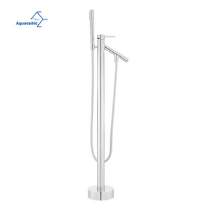 Aquacubic Floor Mounted Brass Bathroom freestanding tub filler bathtub faucet with Hand Shower